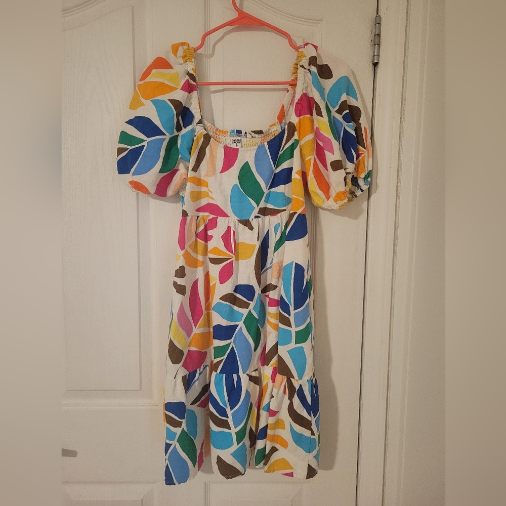 Tabitha Brown X Target Linen Blend Botanical Puff Sleeve Mini Dress (SMALL) - Picture 3 of 6